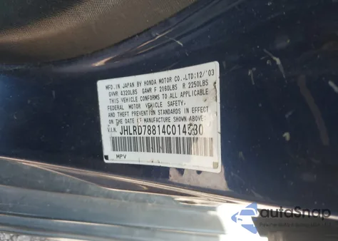 2004 Honda Cr-V Ex from USA, damaged, VIN JHLRD78814C014530